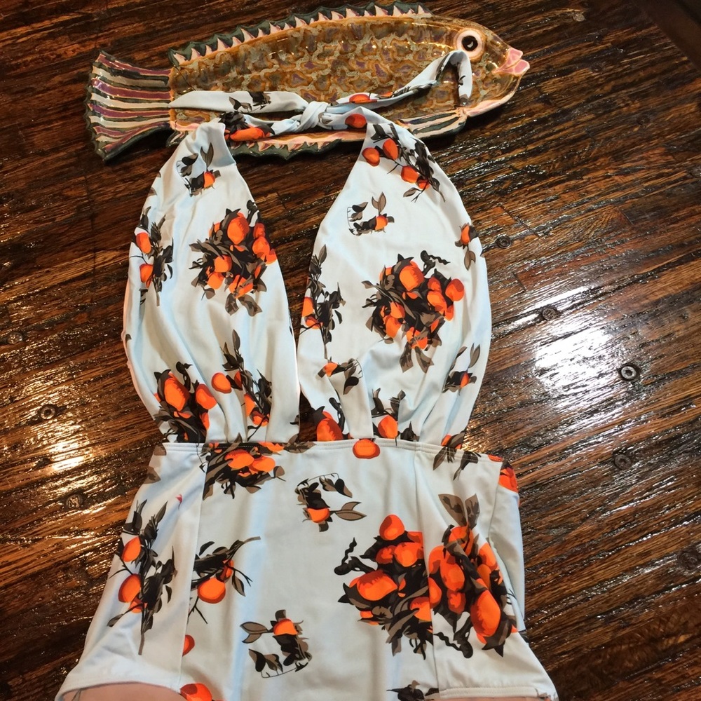 Vintage Pin Up Look Bathing Swim Suit Tangerines